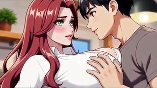Large breasts stepmom enticed by stepson in kitchen