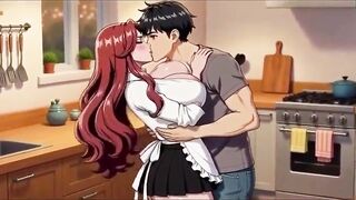 Large breasts stepmom enticed by stepson in kitchen