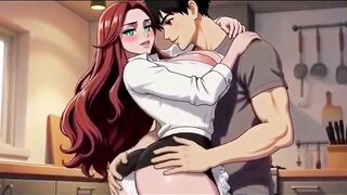 Large breasts stepmom enticed by stepson in kitchen