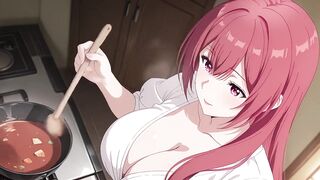 Stepson Came Home Early and Caught Stepdad's Wife Cooking in a Small Robe. Kureha Enomoto Anime Cosplay