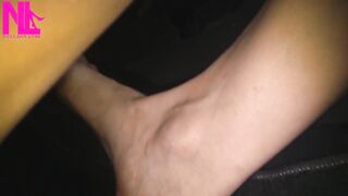 Nyllady with Her Naked Foot on Gas Pedal Driving