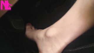 Nyllady with Her Naked Foot on Gas Pedal Driving