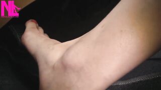 Nyllady with Her Naked Foot on Gas Pedal Driving