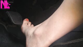 Nyllady with Her Naked Foot on Gas Pedal Driving