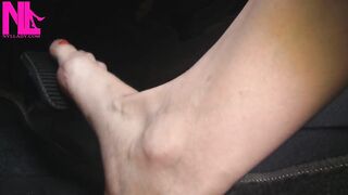 Nyllady with Her Naked Foot on Gas Pedal Driving