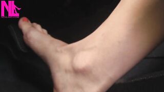 Nyllady with Her Naked Foot on Gas Pedal Driving