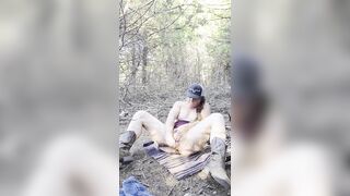 Redhead Bangs Cunt in Woods Squirting All Over