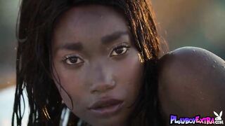 Bombastic black teen Mimi Desuka introduces her perspired ebony vagina outdoor