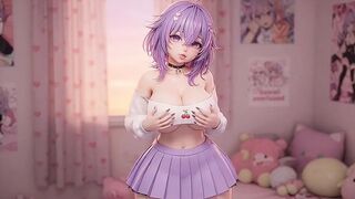 Thicc Purple Hair Comics Angel Twerking Large Booty in Garter Strap