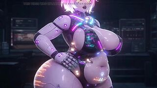 Futuristic Pink Hair Android Gal Groaning & Squeezing Glowing Boobs