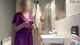 3 of us in the washroom. This guy's jerking in shower front of my step Mommy. Family use. Voyeur.