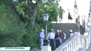 Enchanting golden-haired teen Karol stripped in public