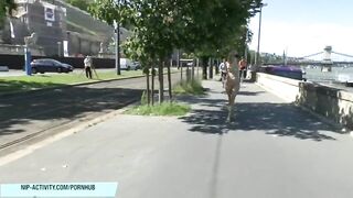 Enchanting golden-haired teen Karol stripped in public