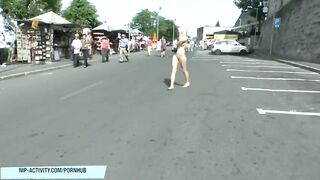 Enchanting golden-haired teen Karol stripped in public
