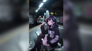 Cute comics gal masturbates and gets drilled in the subway station