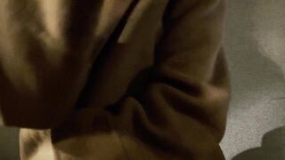 Teasing my spouse with absolutely sheer blouse over a glass ow wine in outdoor bar and lifting my blouse up exposing titties