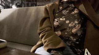 Teasing my spouse with absolutely sheer blouse over a glass ow wine in outdoor bar and lifting my blouse up exposing titties