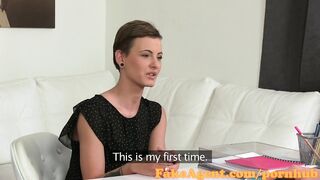 FakeAgent Slim brunette hair honey sucks and screws in casting
