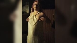 Redhair chibby transgirl in nature's garb outside