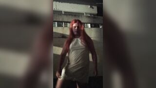 Redhair chibby transgirl in nature's garb outside