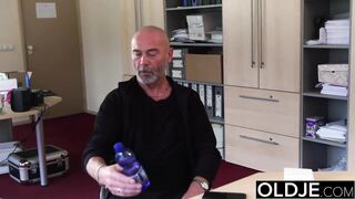 Old Youthful - Golden-haired blow job and doggy position screw 