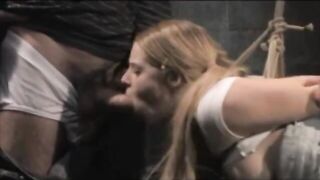 Filthy old males get serviced by eighteen year old wench in white pants