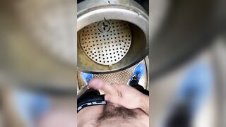 Risky jerk-off in a public urinal in a Dutch park