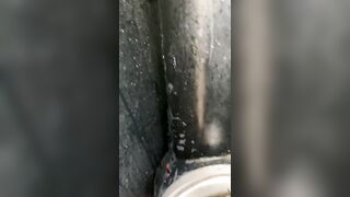 Risky jerk-off in a public urinal in a Dutch park
