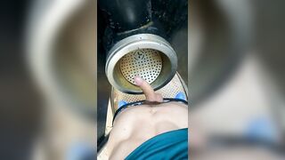 Risky jerk-off in a public urinal in a Dutch park