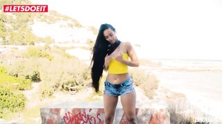 LETSDOEIT - Small Latin chick Widens Her Legs For Outdoor Screwing