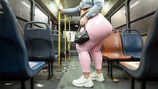 "Balaclava big beautiful woman Gets Butt in Constricted Shiny Pink Panties - Public Bus"
