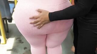 "Balaclava big beautiful woman Gets Butt in Constricted Shiny Pink Panties - Public Bus"