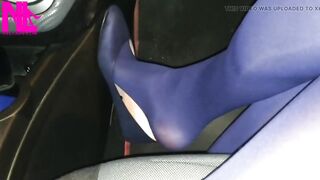 Dangling in Blue Hose and Blue Flats on a Gas Station
