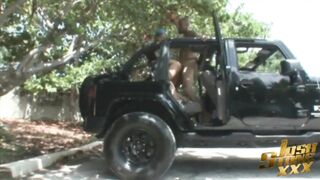 Large Butt White Bitch Bangs Ebony Schlong on Miami Beach in Jeep