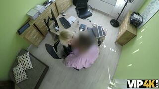 VIP4K. Magnificent lass swallows dick and gets screwed in office