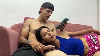 I surprised my large-assed stepsister whilst we were watching a movie scene, I pushed my giant rod str8 into her throat and that babe sucked it like a despairing slut