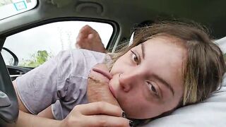 My dude gives me a car and I thank him with the superlatively good oral sex right there in the street - POV