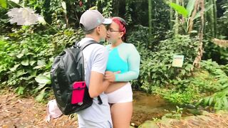 Fat with glasses training in the woods lets a stranger rip her panties