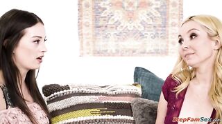 With her large bazookas teen stepdaughter Maddy May going to college stepmom Aaliyah Love thinks its time to show her how to masturbate and lick twat