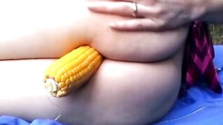 Biggest Corn Cob Stretching Gaping Snatch Wide Open Outdoors