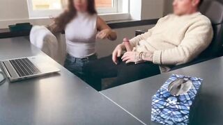 This babe sucks and screws boss to save her job