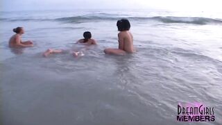 3 Honeys Make Out and Get Topless at a Public Beach