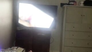Sucking Large Ebony Knob Wearing VR Headset