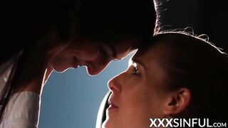 Office lesbians turn the lights off for pussy licking