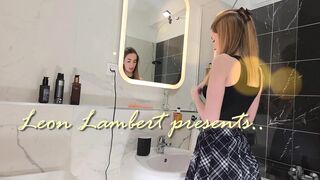 Amazingly Marvelous Sexy and Concupiscent Lengthy Legs Cute College Angel with a Miniskirt in the Washroom Takes off Her Cotton Pants