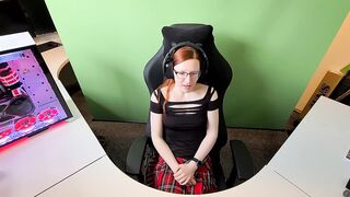 Redhead nerd cutie masturbates hard on stream