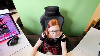 Redhead nerd cutie masturbates hard on stream
