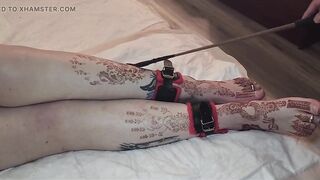My Pretty Size 13 Womens Feet and Lengthy Legs Being Flogged and Whipped with a Thong and Crop During the time that Bound Jointly with Manacles