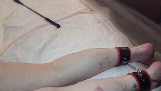 My Pretty Size 13 Womens Feet and Lengthy Legs Being Flogged and Whipped with a Thong and Crop During the time that Bound Jointly with Manacles