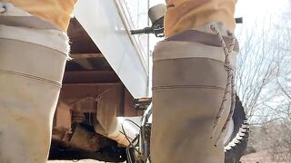 Pee on the Ground Near Truck Wheel